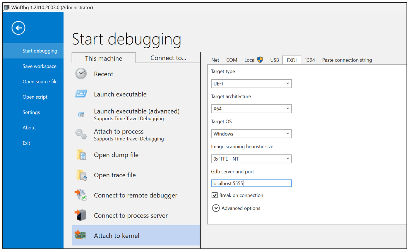 WinDbg Hardware Debugging Launch