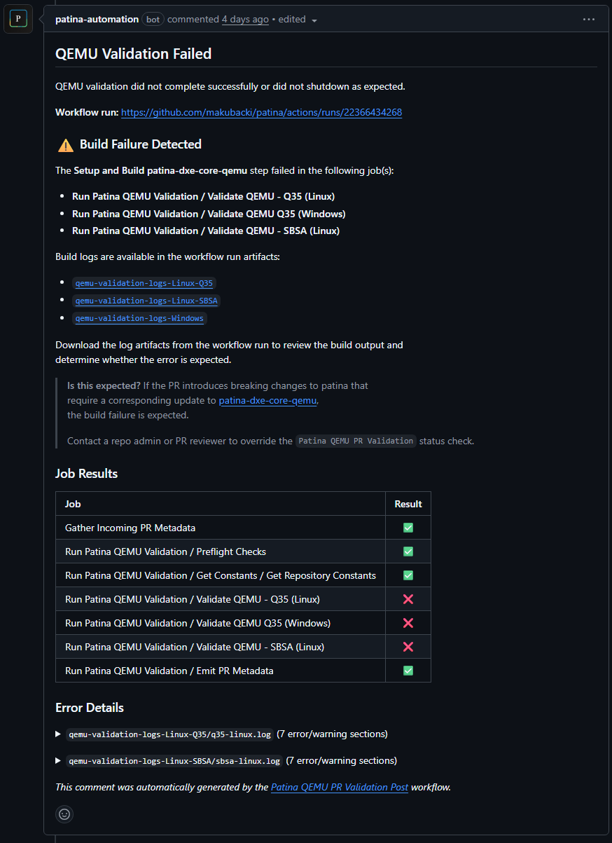 QEMU PR Validation Build Failure Result