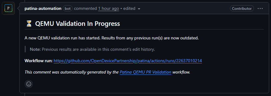 QEMU PR Validation In Progress Comment