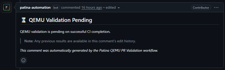 QEMU PR Validation Pending Comment