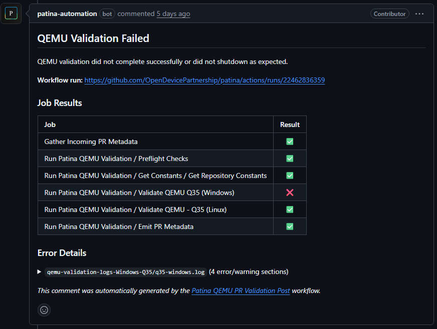 QEMU PR Validation Runtime Failure Result